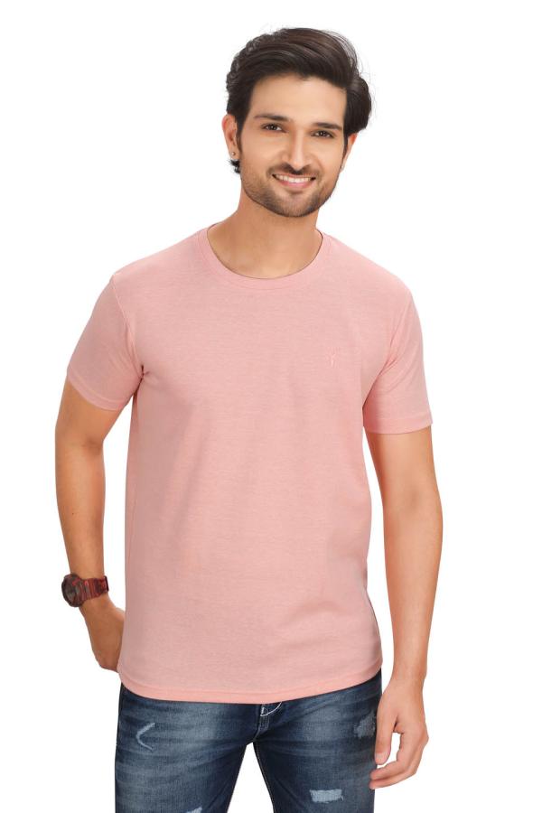 Peach Half Sleeves Round Neck T-Shirt For Men