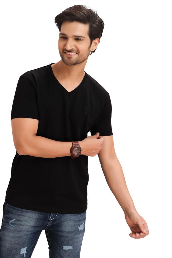 Black Half Sleeves V Neck T-Shirt For Men