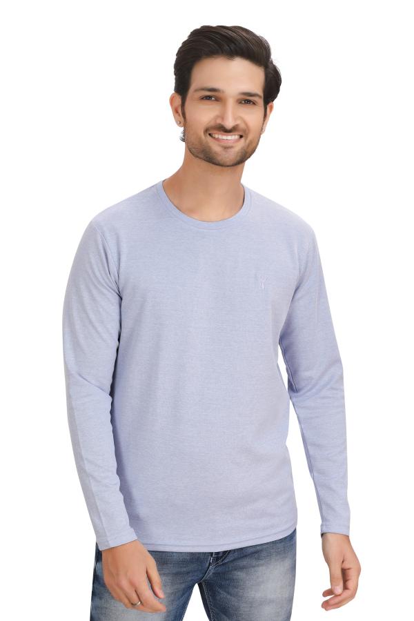 Light Blue Round Neck Full Sleeves T-Shirt For Men