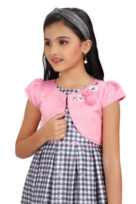 Black & White Checks With Pink Shrug Frock For Girls