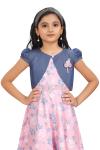 Pink Floral Print Frock With Shrug For Girls 