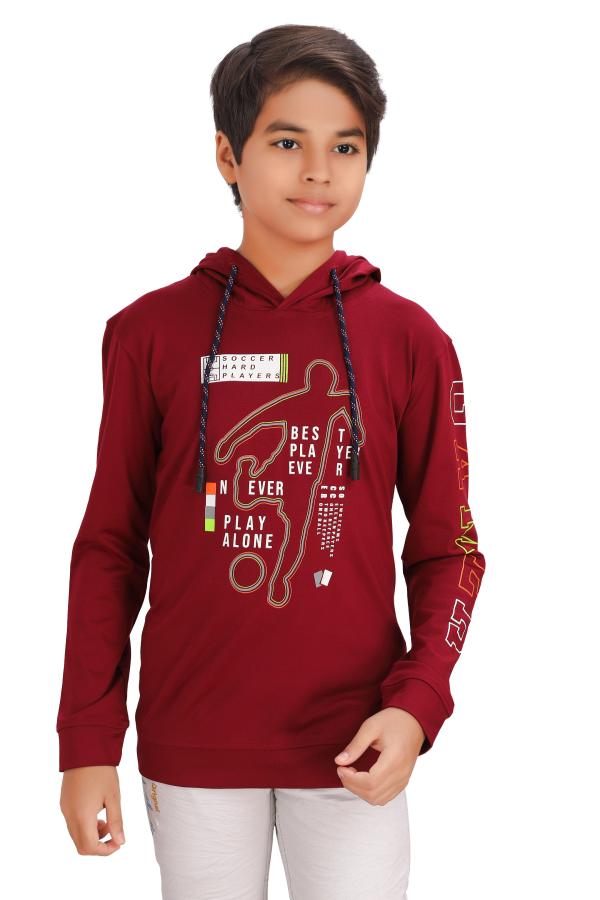 Maroon printed Full Sleeves Hoodie For Boys