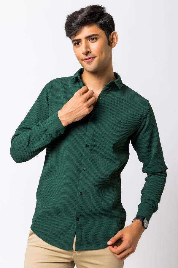 Green Plain  Casual & Party Wear Shirt For Men