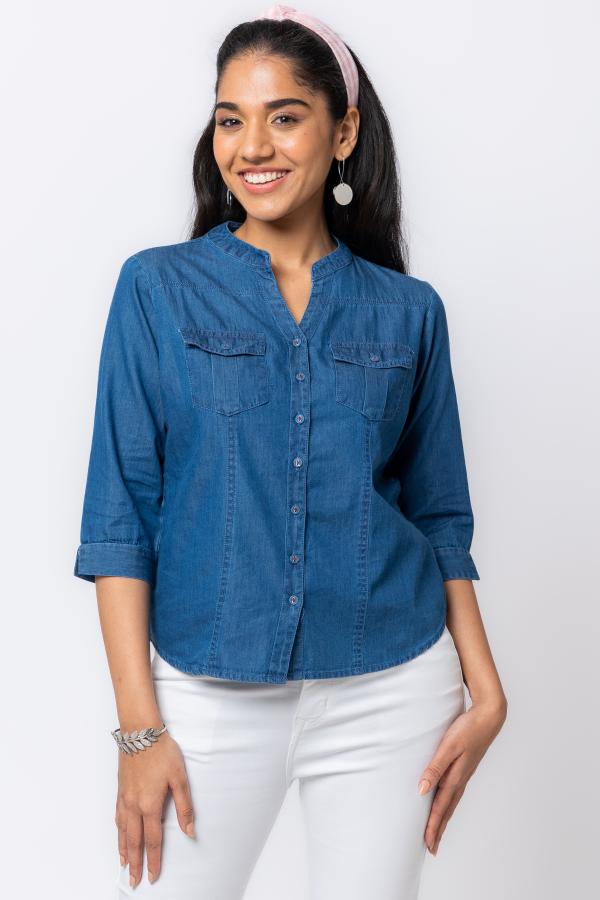 Stone Blue Denim Shirt For Women