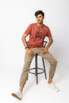 Rust Printed Half Sleeves Round Neck T-Shirt For Men 